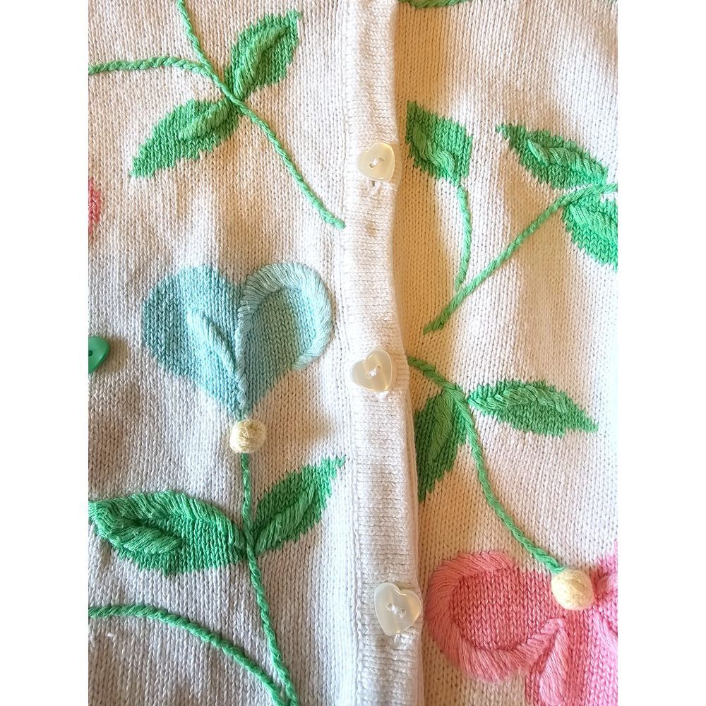 Vtg Breckenridge embroidered floral sweater, sz P/med, grandma core, bright - Picture 6 of 6